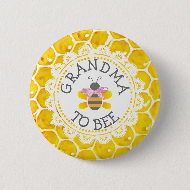 Macaron Rond 5 Cm Bouton Grand-mère à Baby shower d'abeille (Devant)