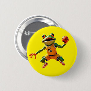 Macaron Rond 5 Cm Bouton Grenouille de Basket-ball jaune