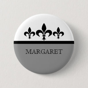 Macaron Rond 5 Cm Bouton Gris Swanky Fleur De Lis