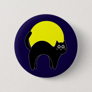 Macaron Rond 5 Cm Bouton Halloween Chat avec Pleine Lune