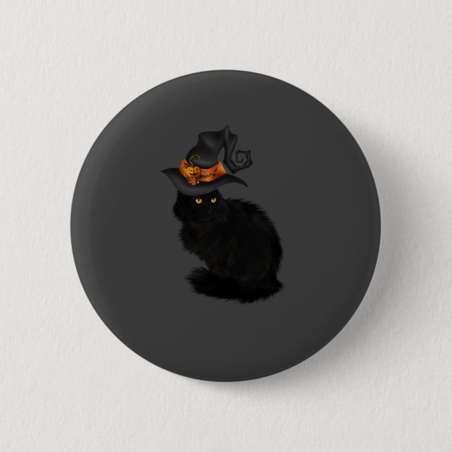 Macaron Rond 5 Cm Bouton Halloween Chat noir (Devant)