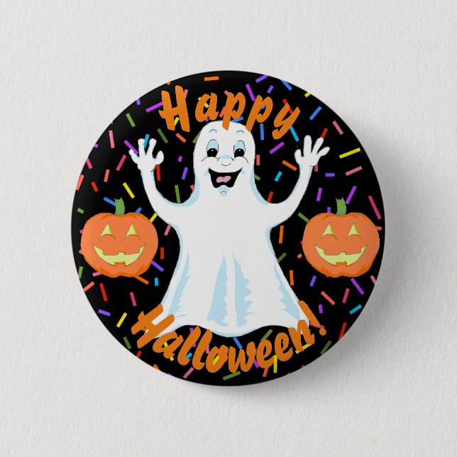 Macaron Rond 5 Cm Bouton Halloween Ghost Happy (Devant)