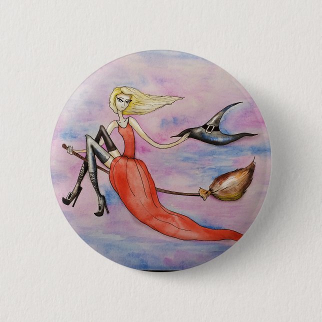 Macaron Rond 5 Cm Bouton Halloween Happy Witch (Devant)
