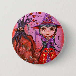 Macaron Rond 5 Cm Bouton Halloween Sorcière