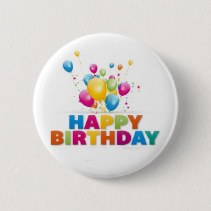 MACARON ROND 5 CM BOUTON "HEUREUX BALLONS D'ANNIVERSAIRE"