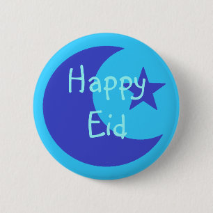 Macaron Rond 5 Cm Bouton heureux bleu d'Eid