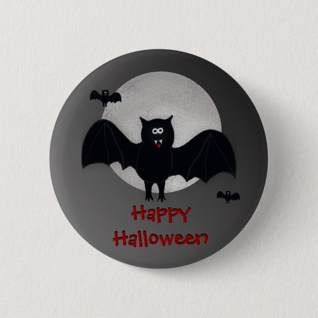 Macaron Rond 5 Cm Bouton heureux de batte de vampire de Halloween (Devant)
