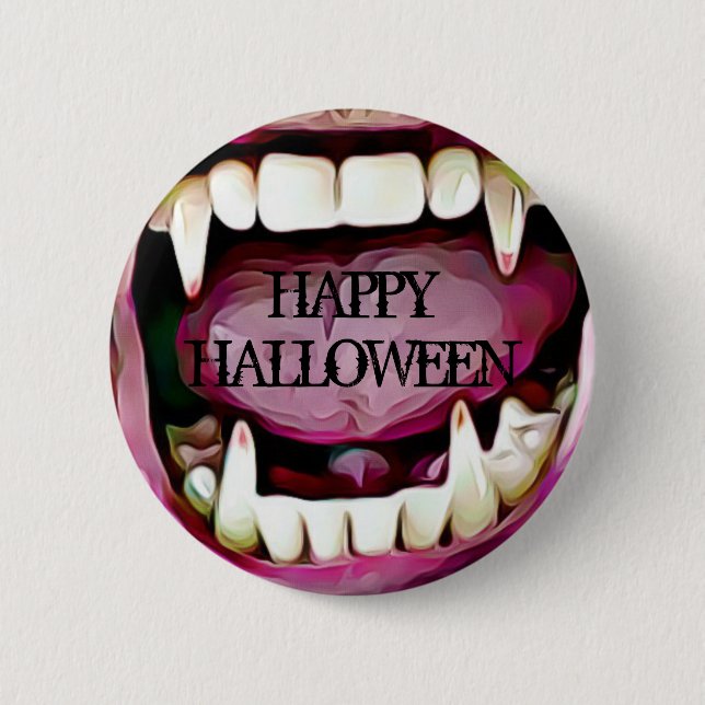 Macaron Rond 5 Cm Bouton heureux de crocs de vampire de Halloween (Devant)