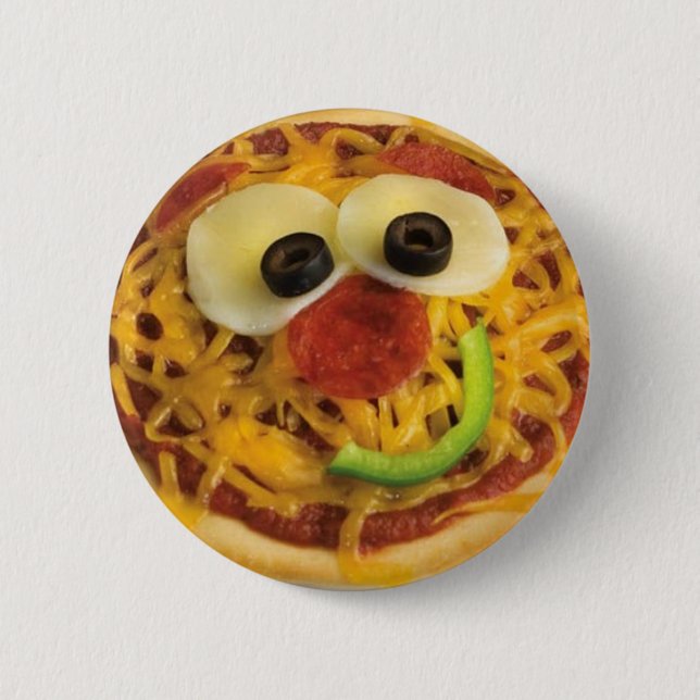 Macaron Rond 5 Cm Bouton heureux de pizza de visage (Devant)