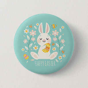 Macaron Rond 5 Cm Bouton heureux élégant de Pin du lapin de Pâques  