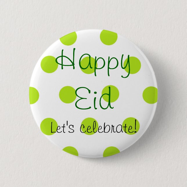 Macaron Rond 5 Cm Bouton heureux vert d'Eid de point de polka (Devant)