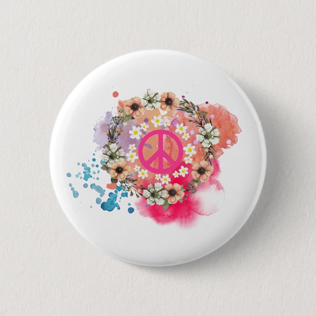 Macaron Rond 5 Cm Bouton Hippie (Devant)