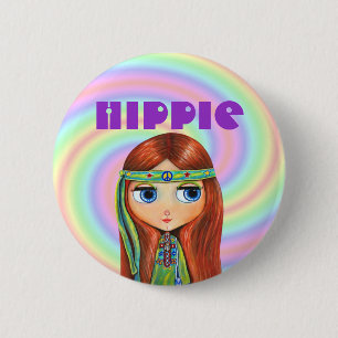 Macaron Rond 5 Cm Bouton hippie de fille
