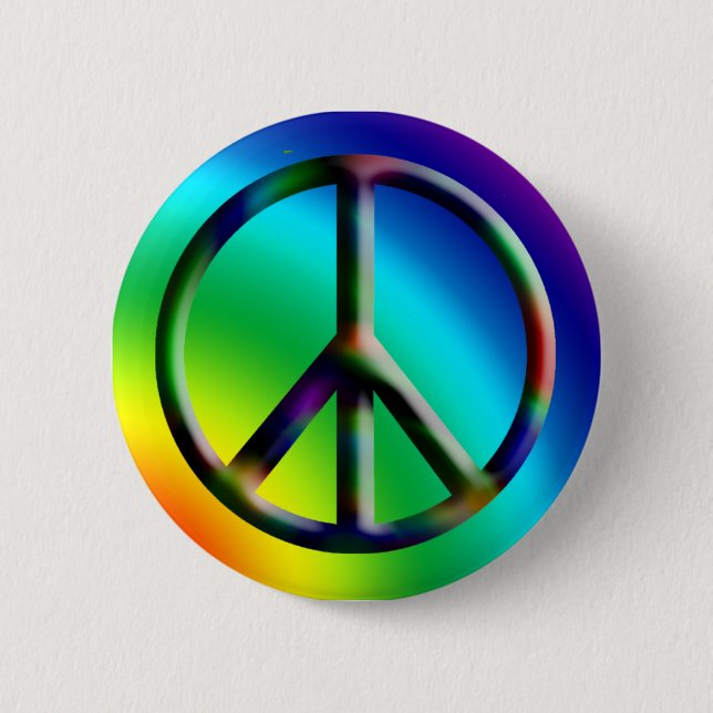 Macaron Rond 5 Cm Bouton Hippie du signe de la paix (Devant)