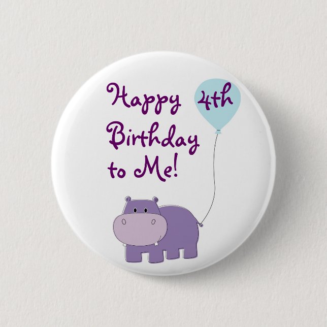 Macaron Rond 5 Cm Bouton Hippo Birthday (Devant)