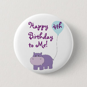 Macaron Rond 5 Cm Bouton Hippo Birthday