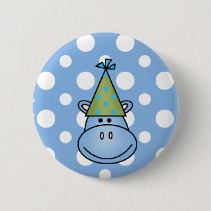 Macaron Rond 5 Cm Bouton Hippo bleu