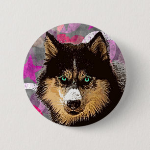 Macaron Rond 5 Cm Bouton Husky Sibérien