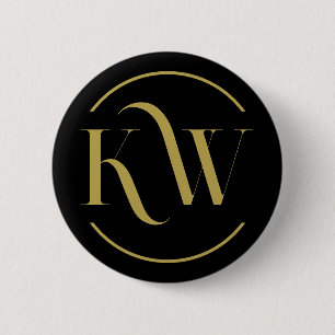 Macaron Rond 5 Cm Bouton Initiales personnalisées Noir et Or
