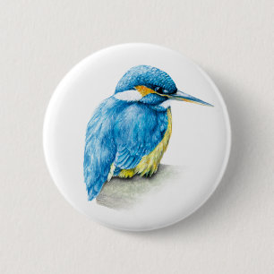 Macaron Rond 5 Cm Bouton/insigne d'art d'aquarelle de martin-pêcheur