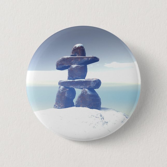 Macaron Rond 5 Cm Bouton inukshuk d'hiver (Devant)