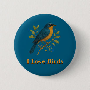 Macaron Rond 5 Cm Bouton - J'aime les oiseaux