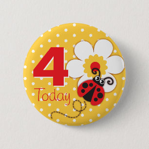 Macaron Rond 5 Cm Bouton jaune de l'anniversaire 4 de filles de