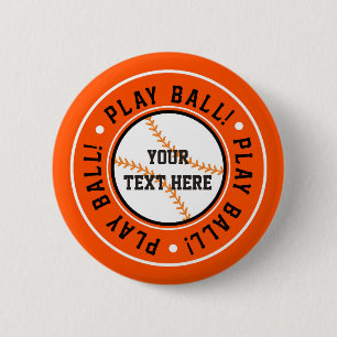 Macaron Rond 5 Cm BOUTON JOUER BALLE BASEBALL Orange Noir
