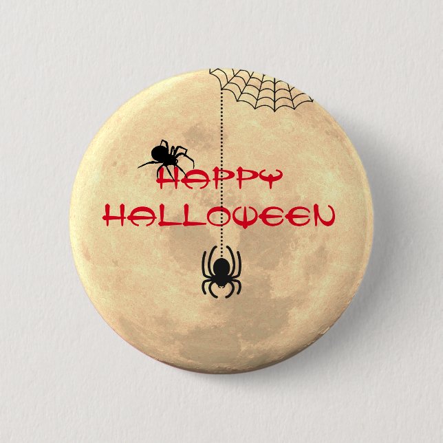 Macaron Rond 5 Cm Bouton Joyeux Araignée Pleine lune Halloween (Devant)
