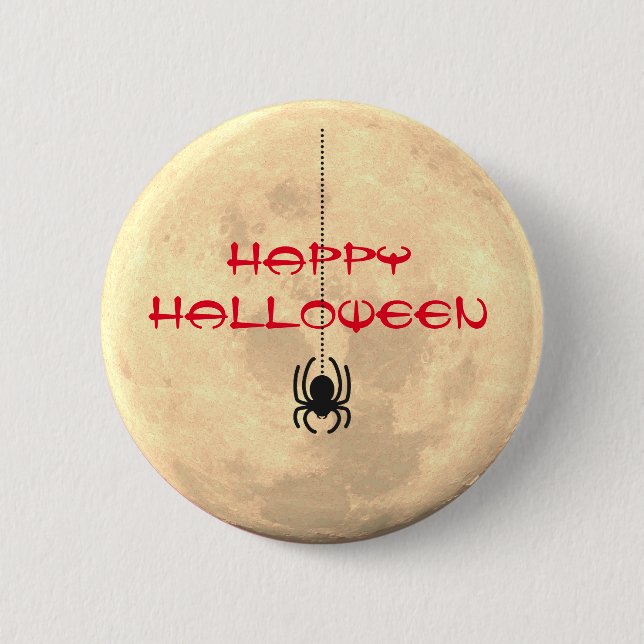 Macaron Rond 5 Cm Bouton Joyeux Araignée Pleine lune Halloween (Devant)