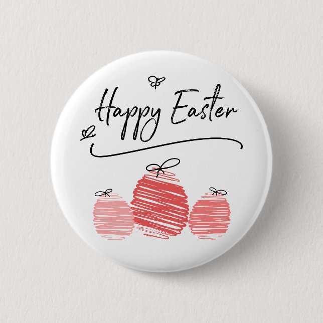 Macaron Rond 5 Cm Bouton Joyeux Doodle Oeuf de Pâques (Devant)