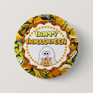 Macaron Rond 5 Cm Bouton Joyeux Halloween Fantôme et Citrouilles