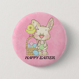 Macaron Rond 5 Cm Bouton Joyeux lapin de Pâques