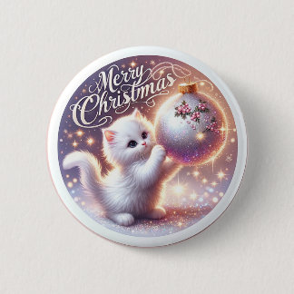Macaron Rond 5 Cm Bouton Joyeux Noël avec chaton