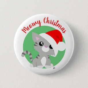 Macaron Rond 5 Cm Bouton Kitty de Noël Grey Meowy