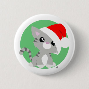 Macaron Rond 5 Cm Bouton Kitty de Noël gris