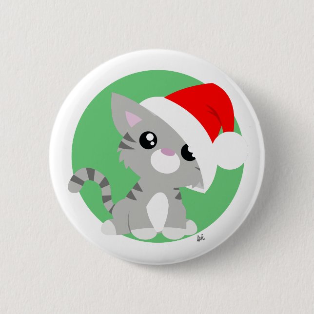 Macaron Rond 5 Cm Bouton Kitty de Noël gris (Devant)
