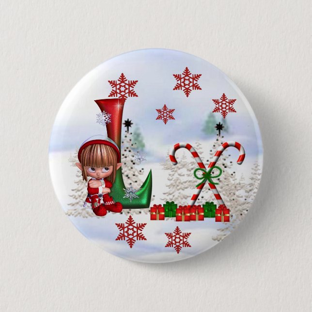 Macaron Rond 5 Cm Bouton L de Noël de monogramme (Devant)