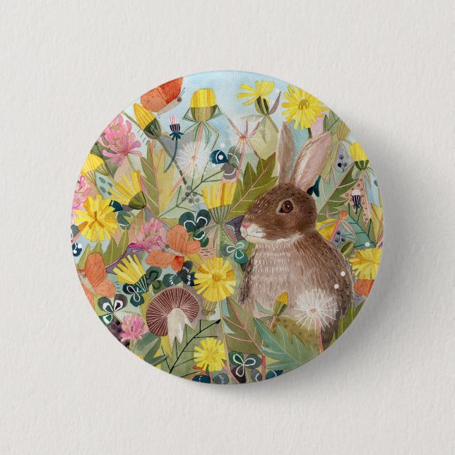 Macaron Rond 5 Cm Bouton Lapin Brown et Dandelions (Devant)
