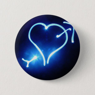 Macaron Rond 5 Cm Bouton léger bleu de coeur