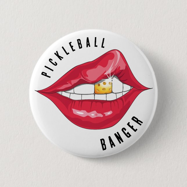 Macaron Rond 5 Cm Bouton Lèvres rouges Pickleball Banger (Devant)