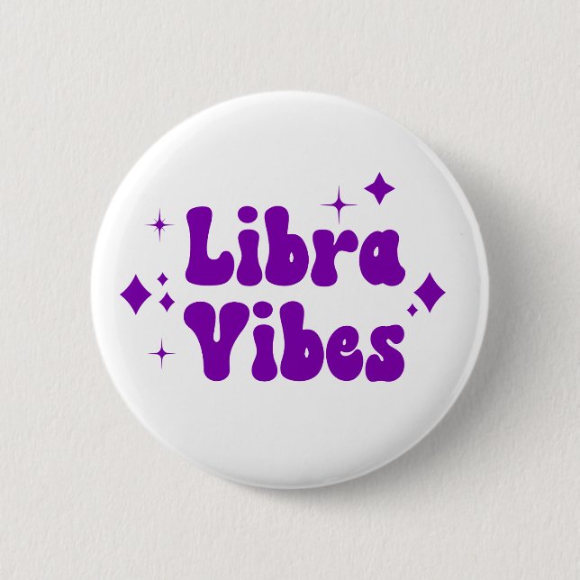 Macaron Rond 5 Cm Bouton Libra Vibes Zodiac Astrologie Purple Stars (Devant)