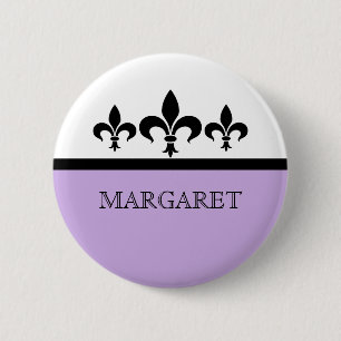 Macaron Rond 5 Cm Bouton Lilac Swanky Fleur De Lis