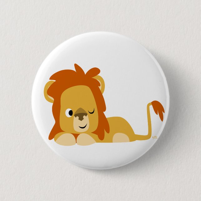 Macaron Rond 5 Cm Bouton Lion de caricature mignonne Awake (Devant)