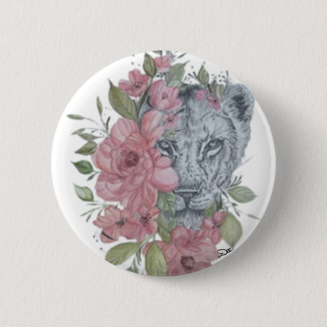 Macaron Rond 5 Cm Bouton Lioness (Devant)
