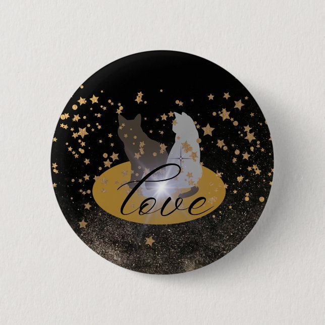 Macaron Rond 5 Cm Bouton Love cat (Devant)
