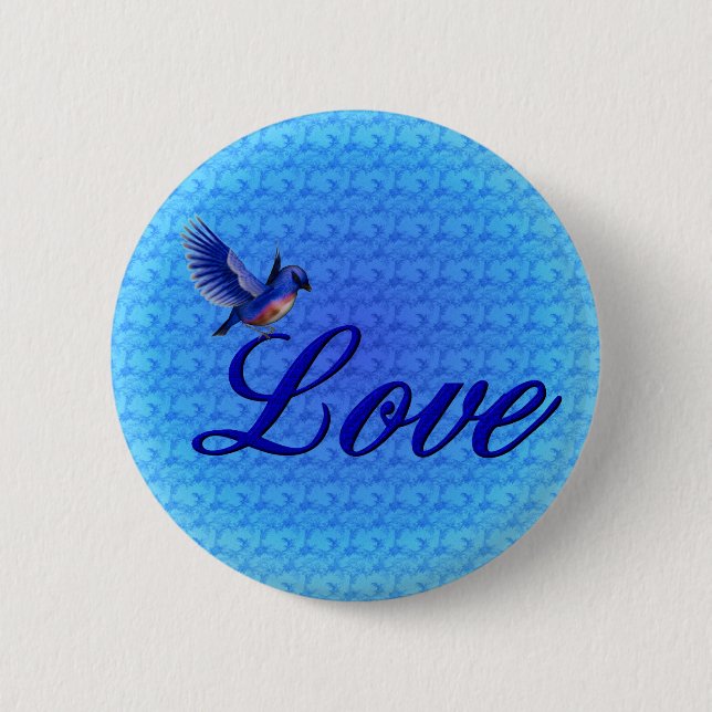 Macaron Rond 5 Cm Bouton Love Elegant Bluebird (Devant)