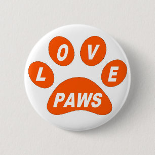 Macaron Rond 5 Cm Bouton Love Paws sur pattes orange