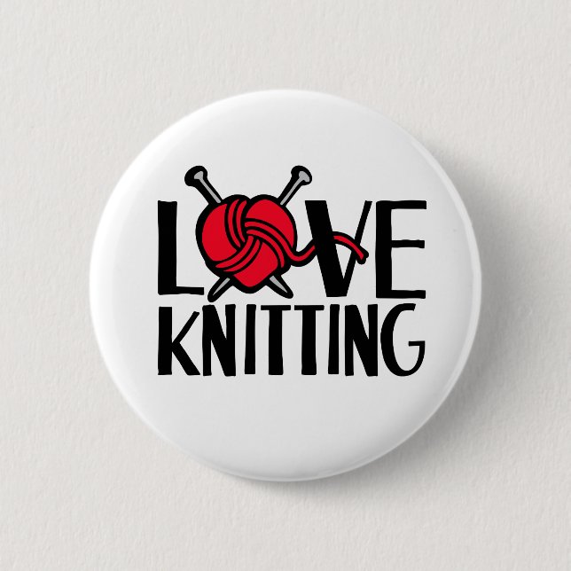 Macaron Rond 5 Cm Bouton Love tricot en rouge noir blanc (Devant)