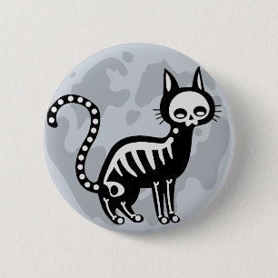 Macaron Rond 5 Cm Bouton Lune de chat noir Skeleton